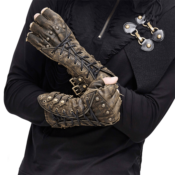 Unisex Steampunk Fingerless Gauntlet Gloves