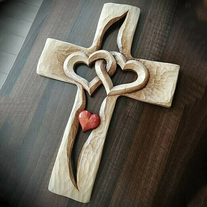 🌹Early Valentine's Day Sale 💞Carved wooden cross - intertwined hearts