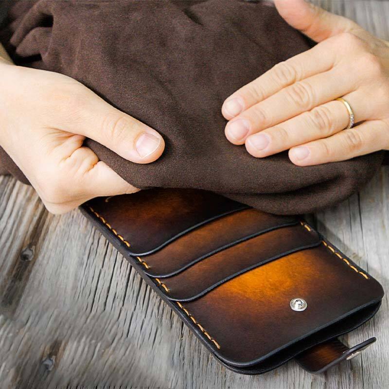 Leather Cell Phone Bag Pull Tab Wallet Card Holder for iPhone 12/13