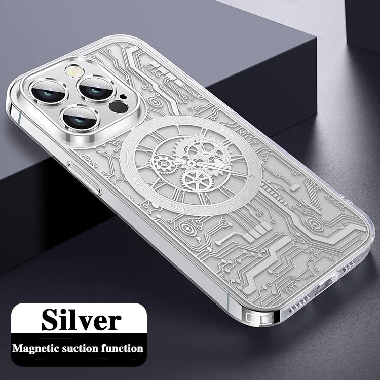 Transparent mechanical watch relief gold-plated phone case