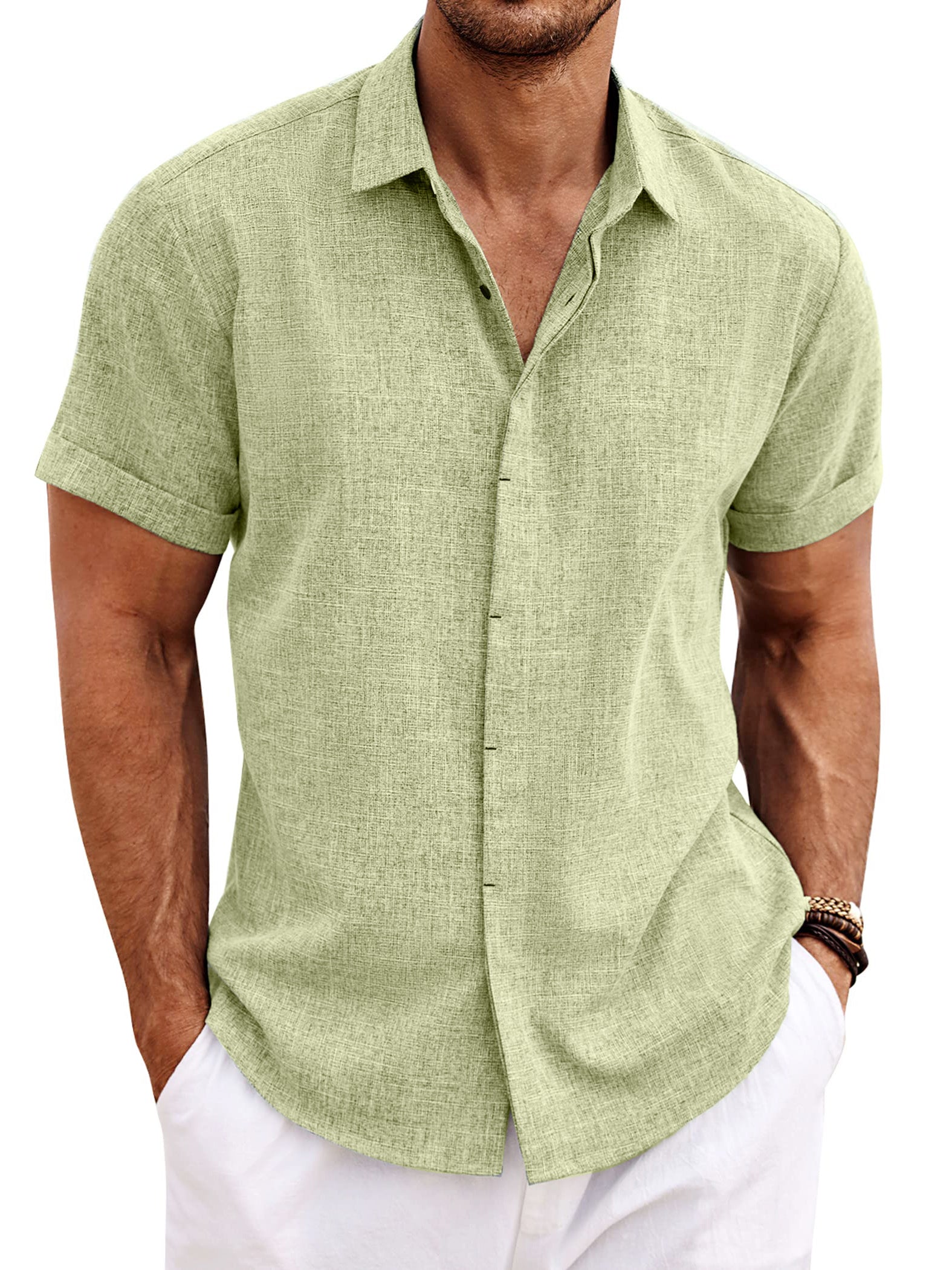 Men's Cotton Linen Casual Short Sleeve Quality Beach Hawaiian Daily Shirt