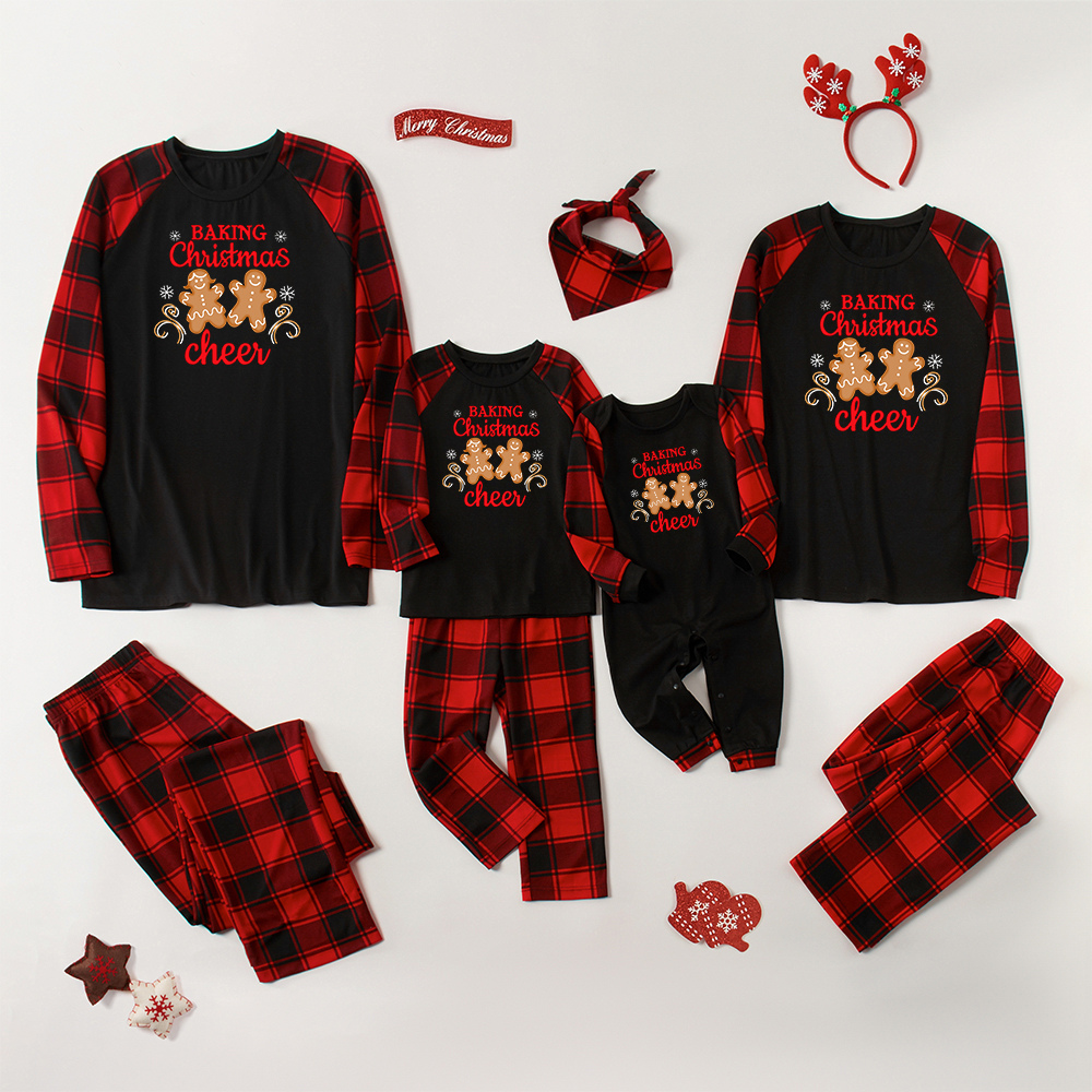 Family Matching Letter And Cute Gingerbread Man Print Christmas Pajamas Sets