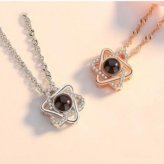 Personalized Heart Photo Necklace Six-Pointed Star Photo Necklace