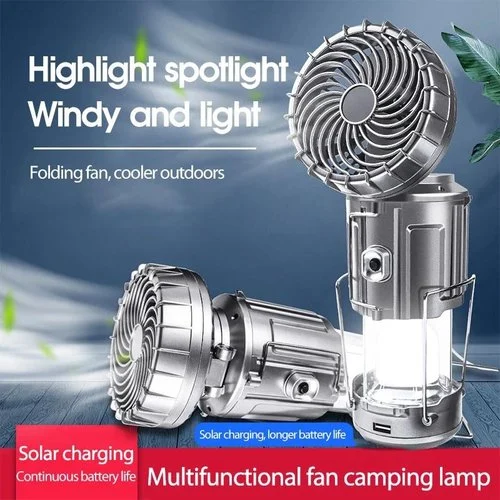 (🔥Camping Hot Sale）Solar camping light with fan