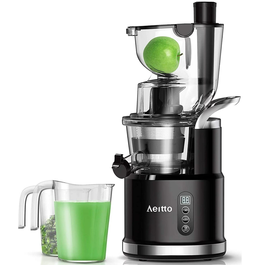 Aeitto Juicer Machine Cold Press Juicer with Big Wide 3.3-in Chute and 900-ml Cup Slow Masticating Juicer Extractor Pro