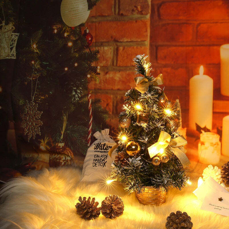 Mini Christmas Tree, Xmas Decor Tree with Pre-Lights and Ornaments