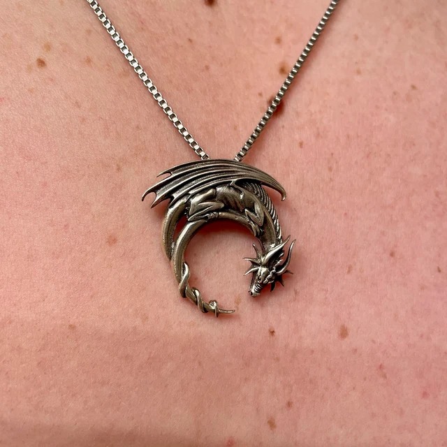 Sterling silver dragon moon necklace