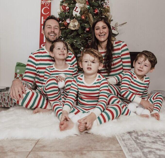Christmas striped round neck parent-child pajamas set