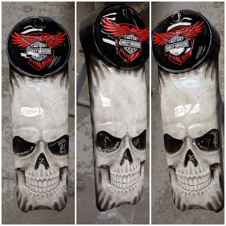 Harley Motorcycle 3D Eagle And Skull Stretching Through Harley Davidson Fuel Console