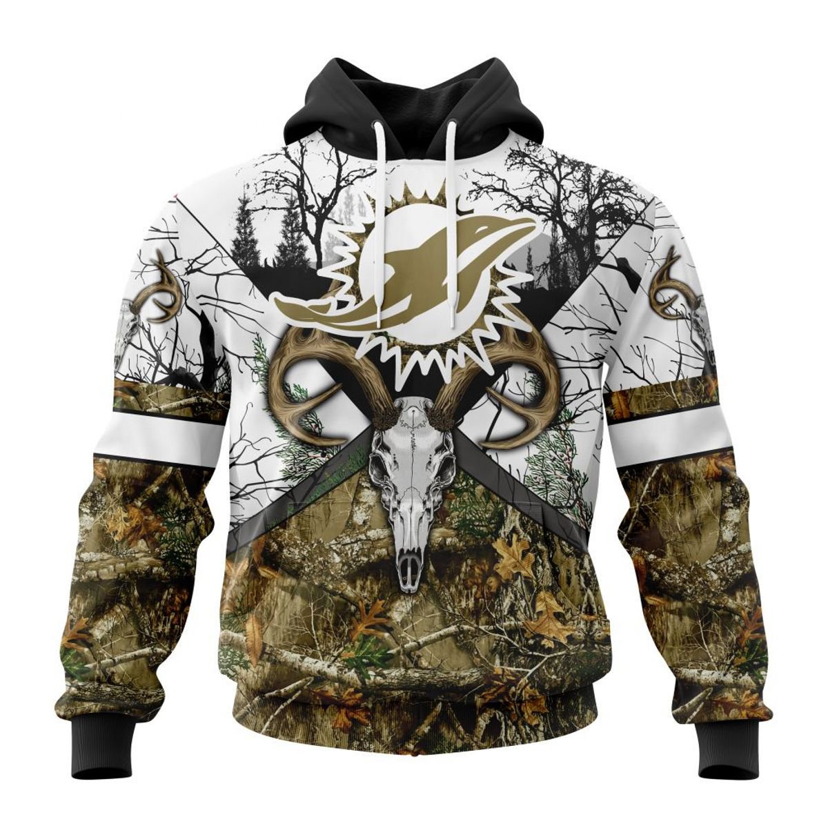 MIAMI DOLPHINS DEER SKULL AND FOREST 3D HOODIE
