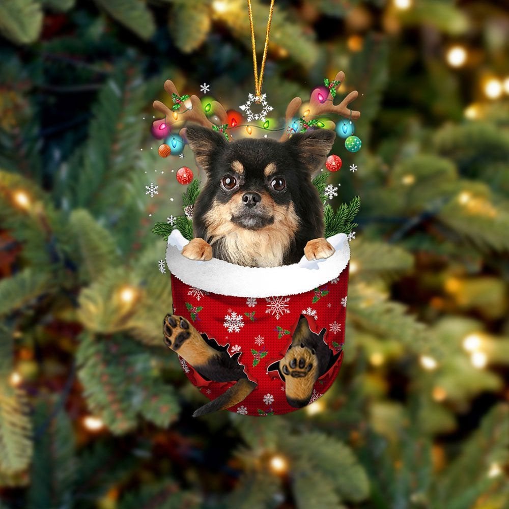 Chihuahua Long haired In Snow Pocket Ornament