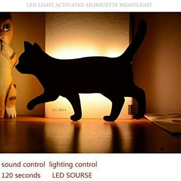 [Last day flash sale💥60% OFF] Cat Night Light - LED Sound Control Black Cat Silhouette Lamp Wall Decor