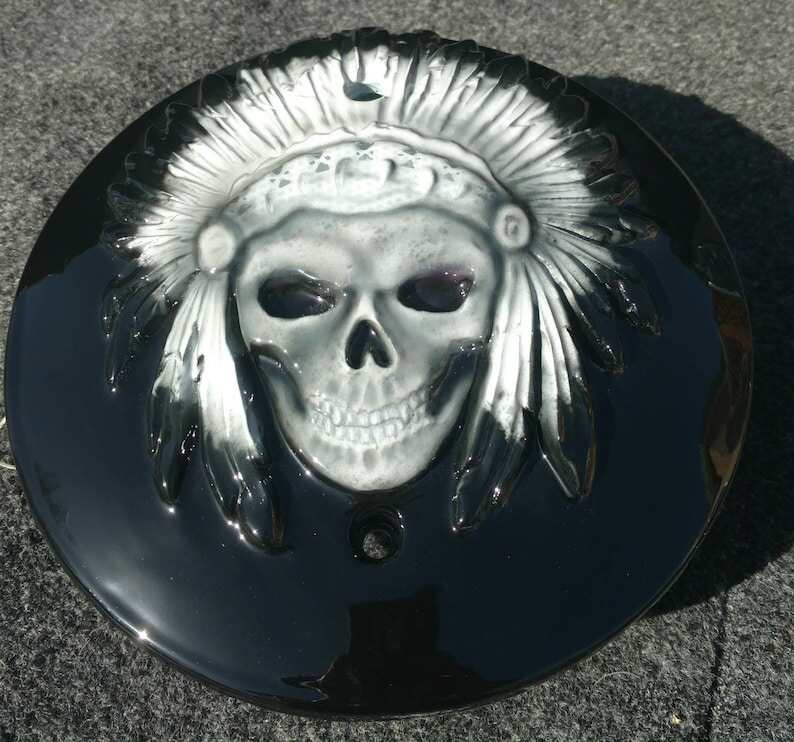 Harley Davidson Chieftain Indian Skull With Warbonnet Derby Cover