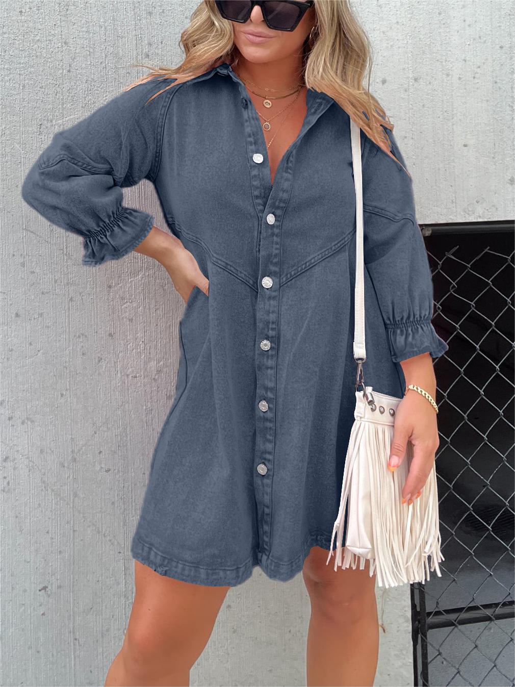 2023 Washed Denim Puff Sleeve Dress (Buy 2 Free Shipping)