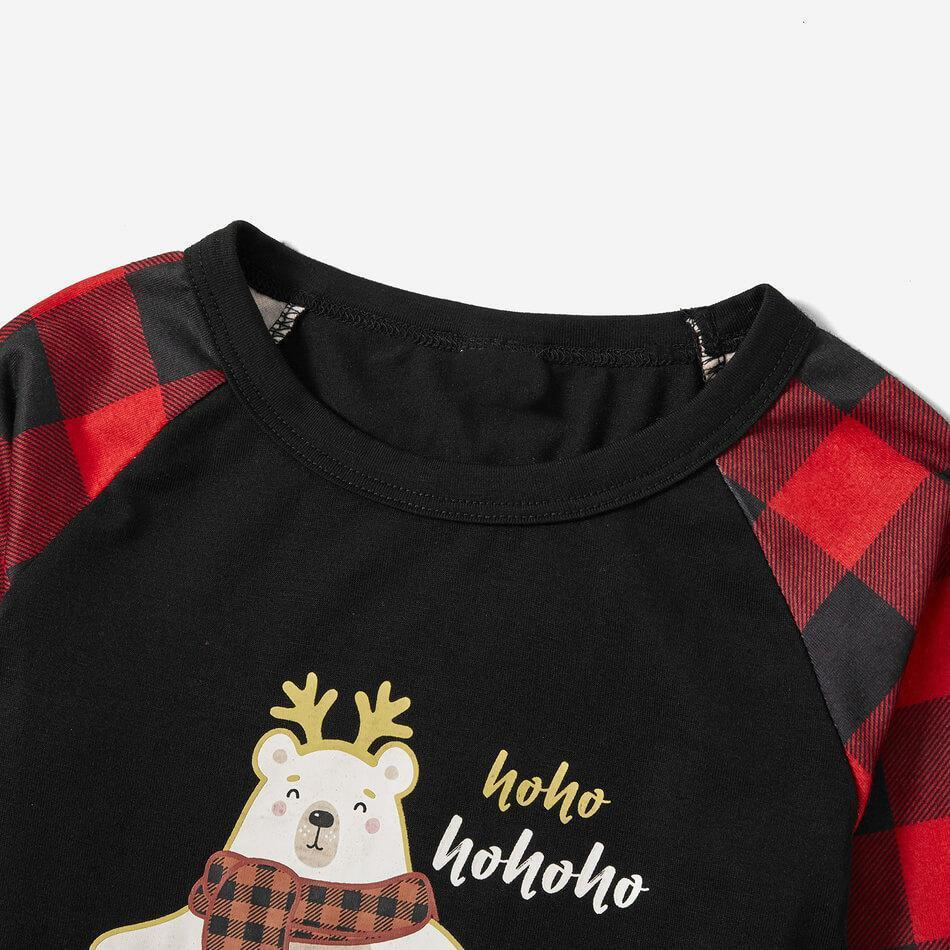 Family Matching Cute Bear Print Christmas Buffalo Plaid Pajamas Sets