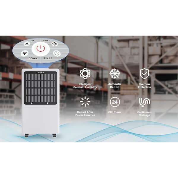 Waykar Smart Touch Panel Commercial Dehumidifier with Bucket for 6000 Sq. Ft. of Space