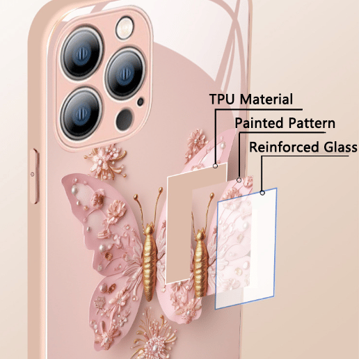 Flat 3D Butterfly Pattern Glass Cover Compatible with iPhone