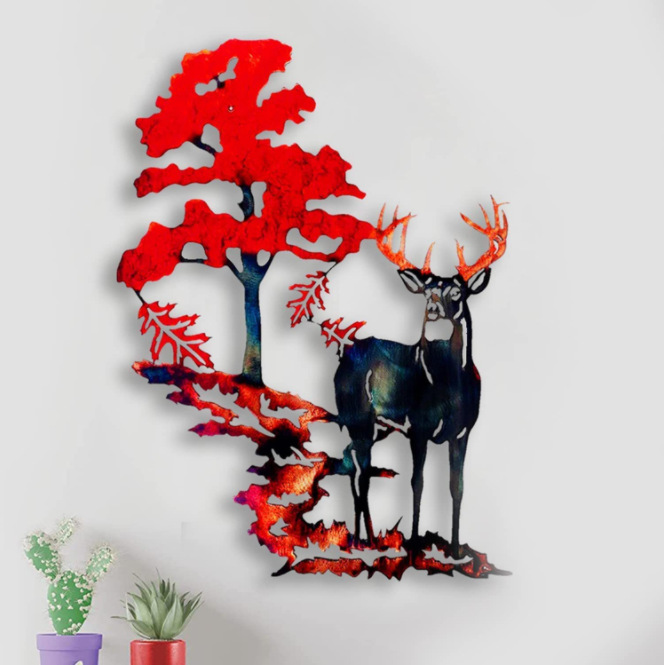 🎅New Year Hot Sale🎄--【Handmade artwork】Elk Hunting Scene Metal Wall Art