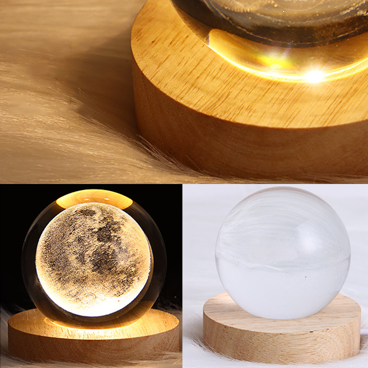 3D Crystal Ball Night Light - Laser Carved Holographic Galaxy Planet Model Projection LED Lamp