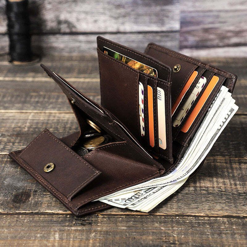 RFID Multi-Slot Large Capacity Four-Fold Vintage Short Wallet