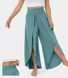 High Waisted Back Waistband Pocket Palazzo Flowy Split Wide Leg Quick Dry Casual Pants