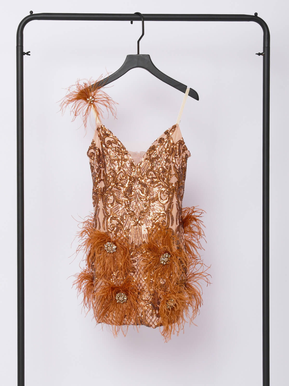 Keziah Mesh Sequin Feather Mini Dress