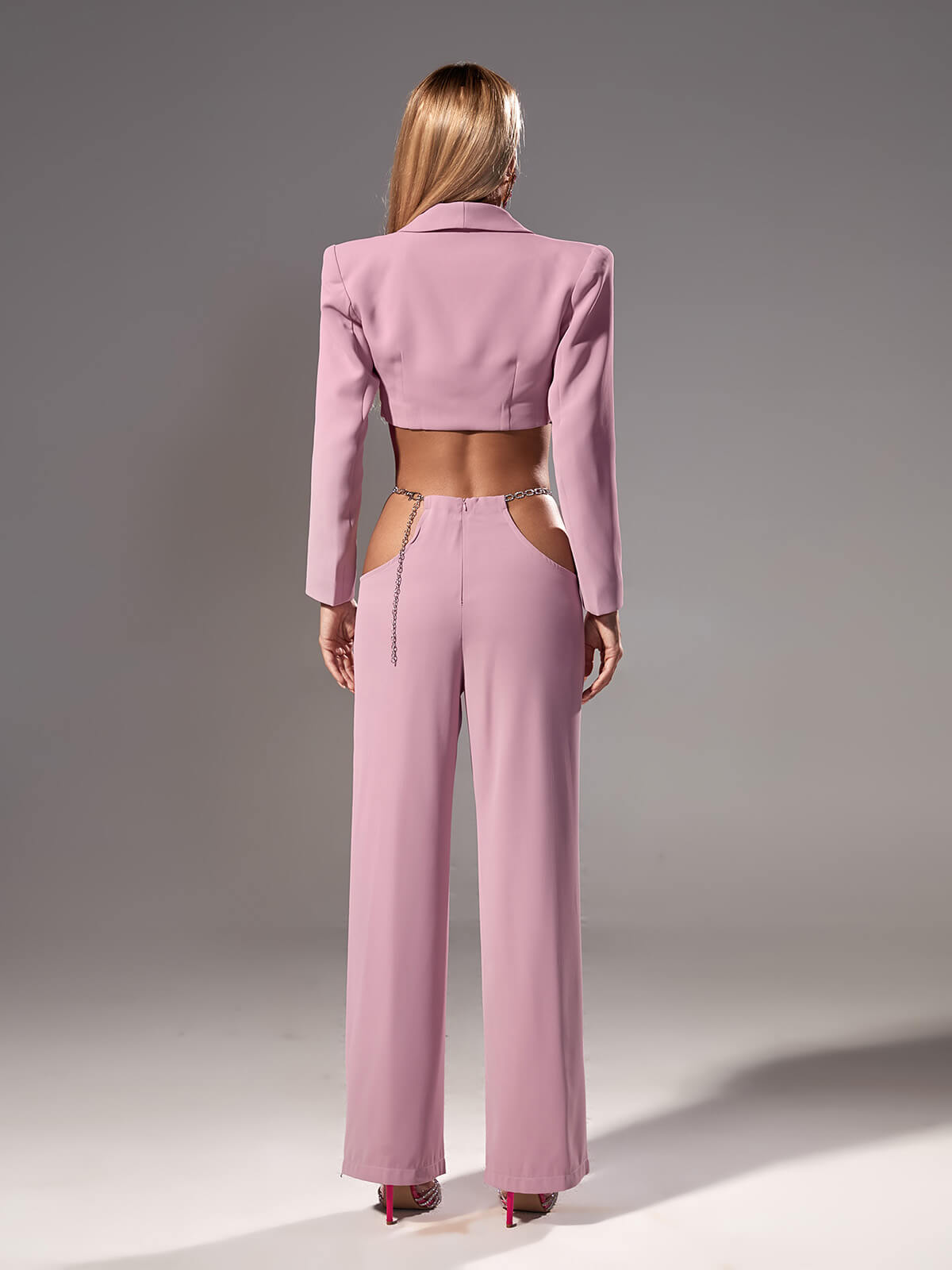 Gwyneth Plunge Chain Cutout Blazer Set In Lilac