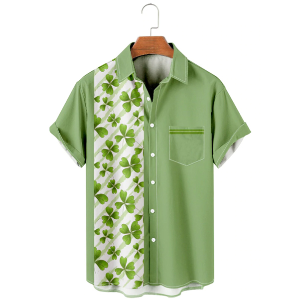 Men's White and Green Matching Clover Shirt