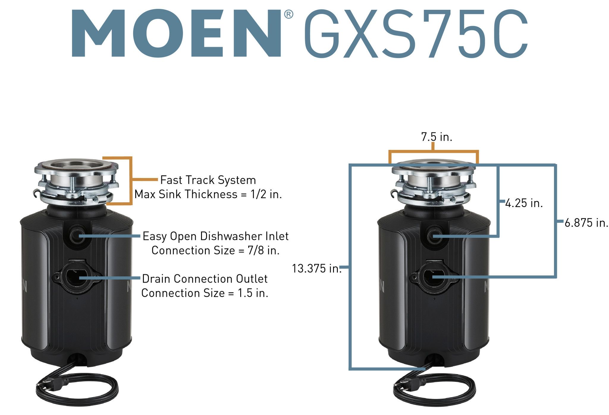Moen Host Series 3/4 HP Continuous Feed Garbage Disposal with Sound Reduction for Kitchen Sink