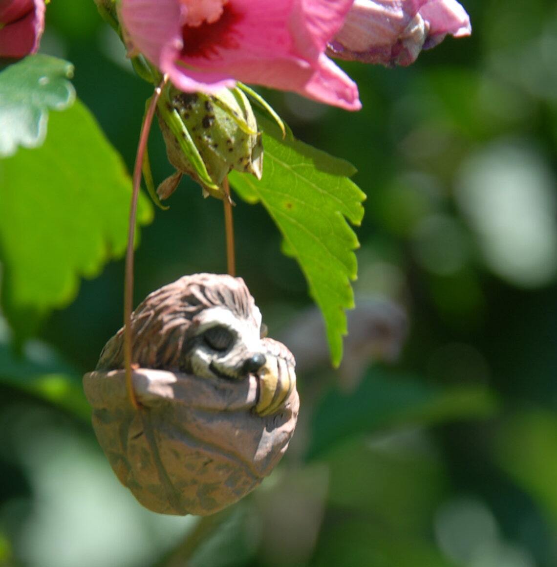 Sleeping Sloth Walnut Ornament