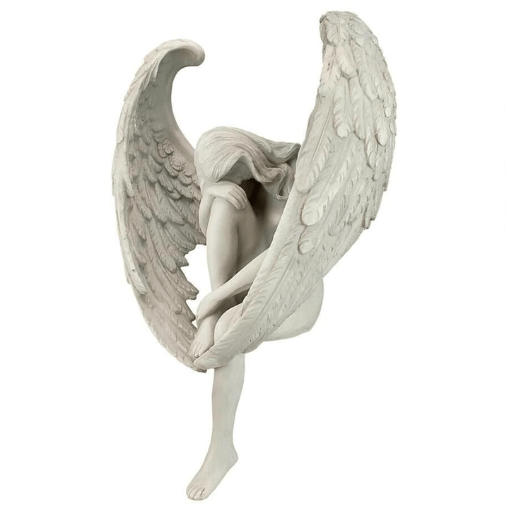 The Anguished Angel Long-Winged Sitting Statue
