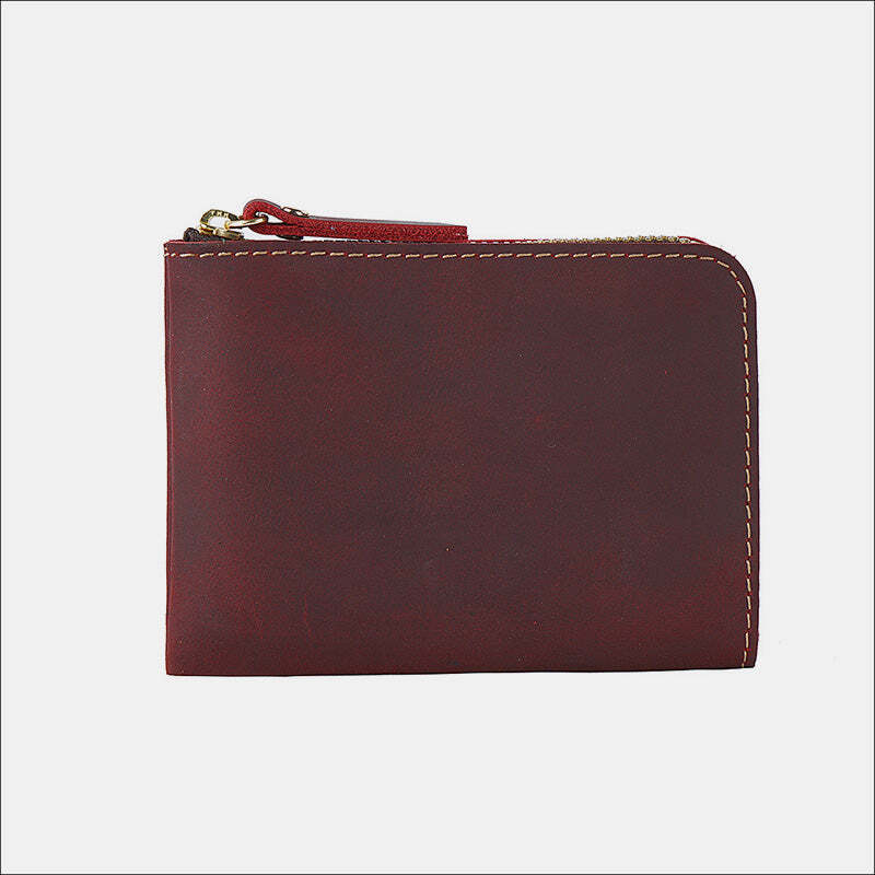 Vintage Genuine Leather Slim Zip Wallet Crazy Horse Leather Coin Purse