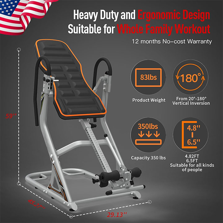 $39.95🔥Last day clearance💝Heavy Duty Inversion Table for Back Pain Relief 350 LBS Capacity with 3D Memory Foam, Back Inversion Table with 180 Degree Full Inversion (Updated)