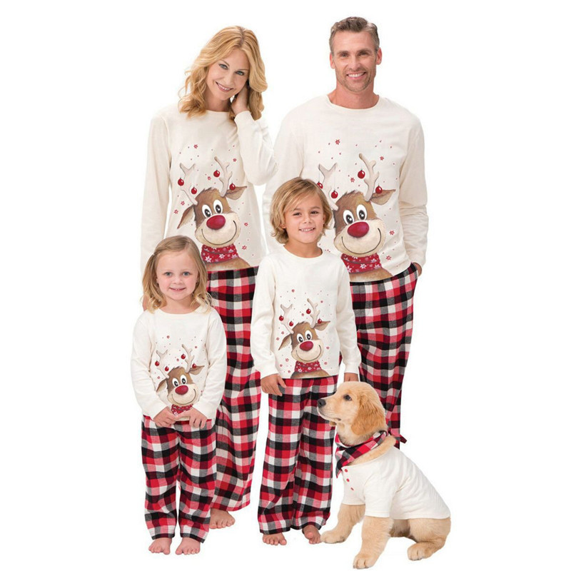 Christmas ‘Moose’ Printed Top and Pants Family Matching Pajama Set