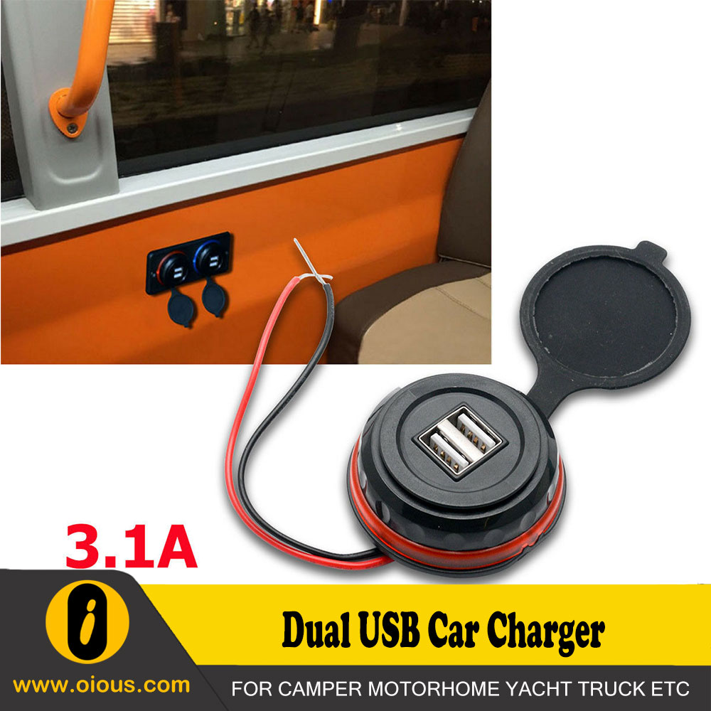 2 USB Port Adapter 12V Power Socket Charging Panel 3.1A Dual USB Car Charger