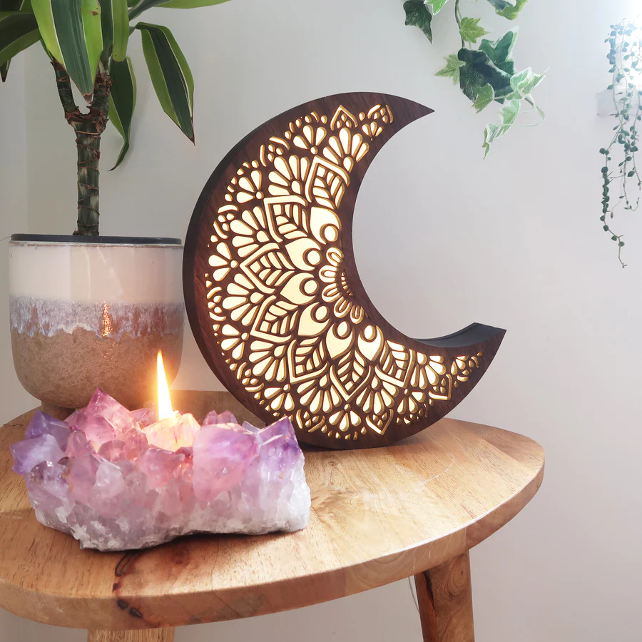 Handmade Wooden Celestial Moon Lamp
