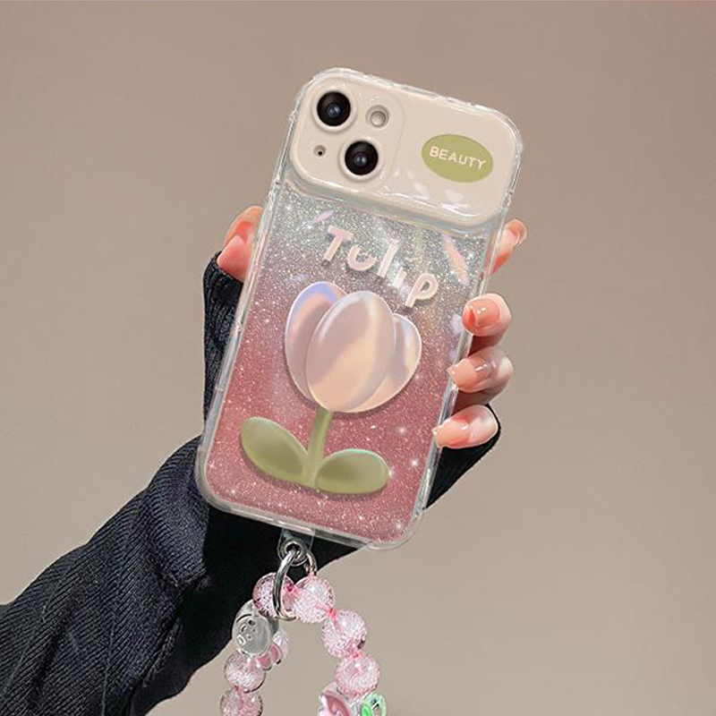 Pink Tulip Flip Mirror Case Cover For iPhone