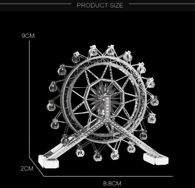 3D metal puzzles of ferris wheels, motorbikes and battleships