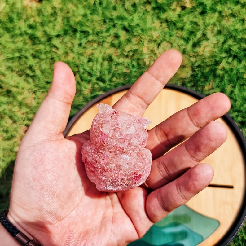 Rose Quartz CRYSTAL Resin Owl Figure--Reiki and Chakra Balancing