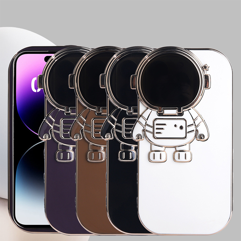 Plating Astronaut Flip Bracket Case Cover For iPhone