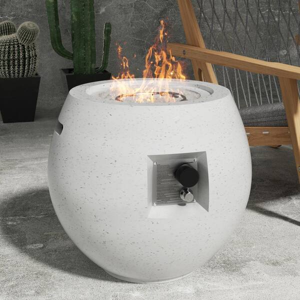 Cesicia White Concrete Propane Stainless Steel Round Picnic Tables Outdoor Fire Pit Table with Lid