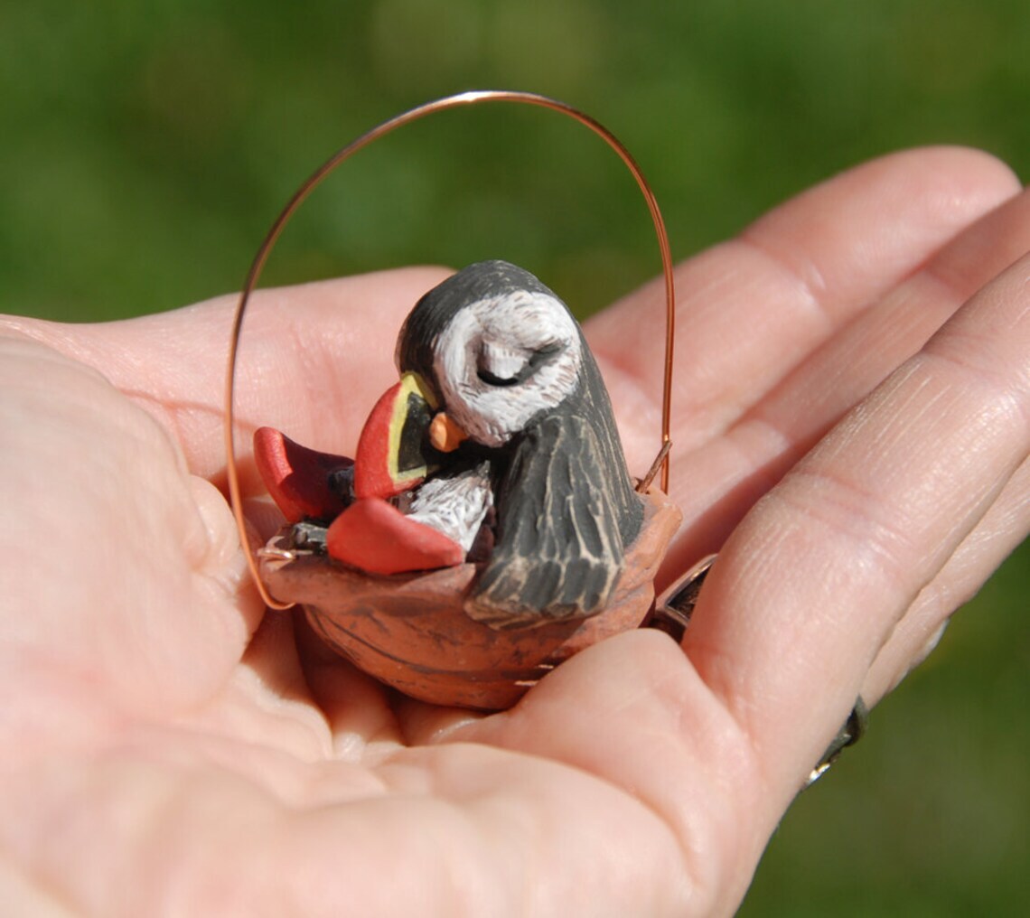 Sleeping puffin ornament