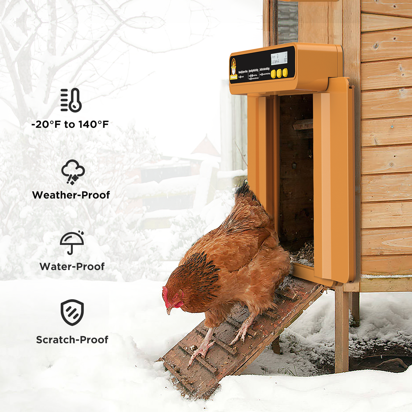 Chickcozy Automatic Chicken Coop Door Opener with Timer, Programmable Light Sensor, Battery Powered LCD Screen
