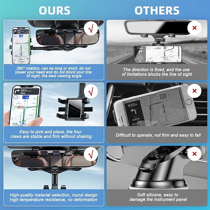 (🔥Last Day Promotion-SAVE 50% OFF)Multifunctional 360° Rear View Mirror Rotatable and Retractable Phone Holder,Mount for All Phones-BUY 2 GET 10% OFF & FREE SHIPPING