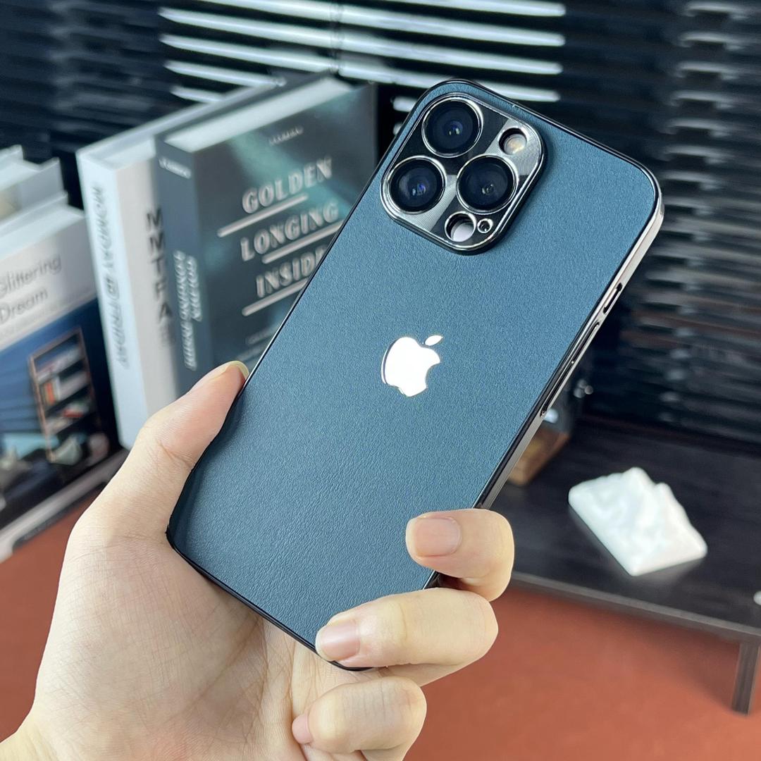 Electroplated Matte Leather Metal Lens Case Cover for iPhone