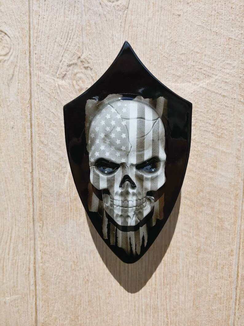 Harley Motorcycle Custom Side-mounted Horn Cover With 3D Skull And Tattered American Flag Theme
