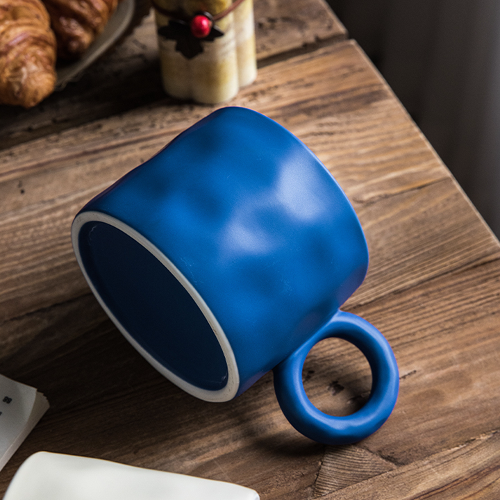 Creative Klein Blue Ceramic Cup - Matte Texture Hand Pinched Irregular Big Ears Coffee Mug