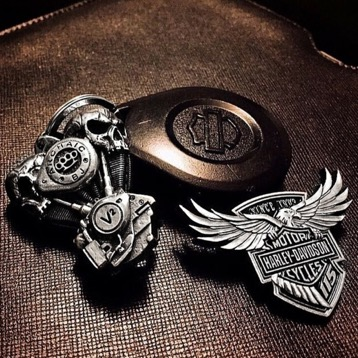Sterling silver V2 Engine Motorcycle Skull Bracelet