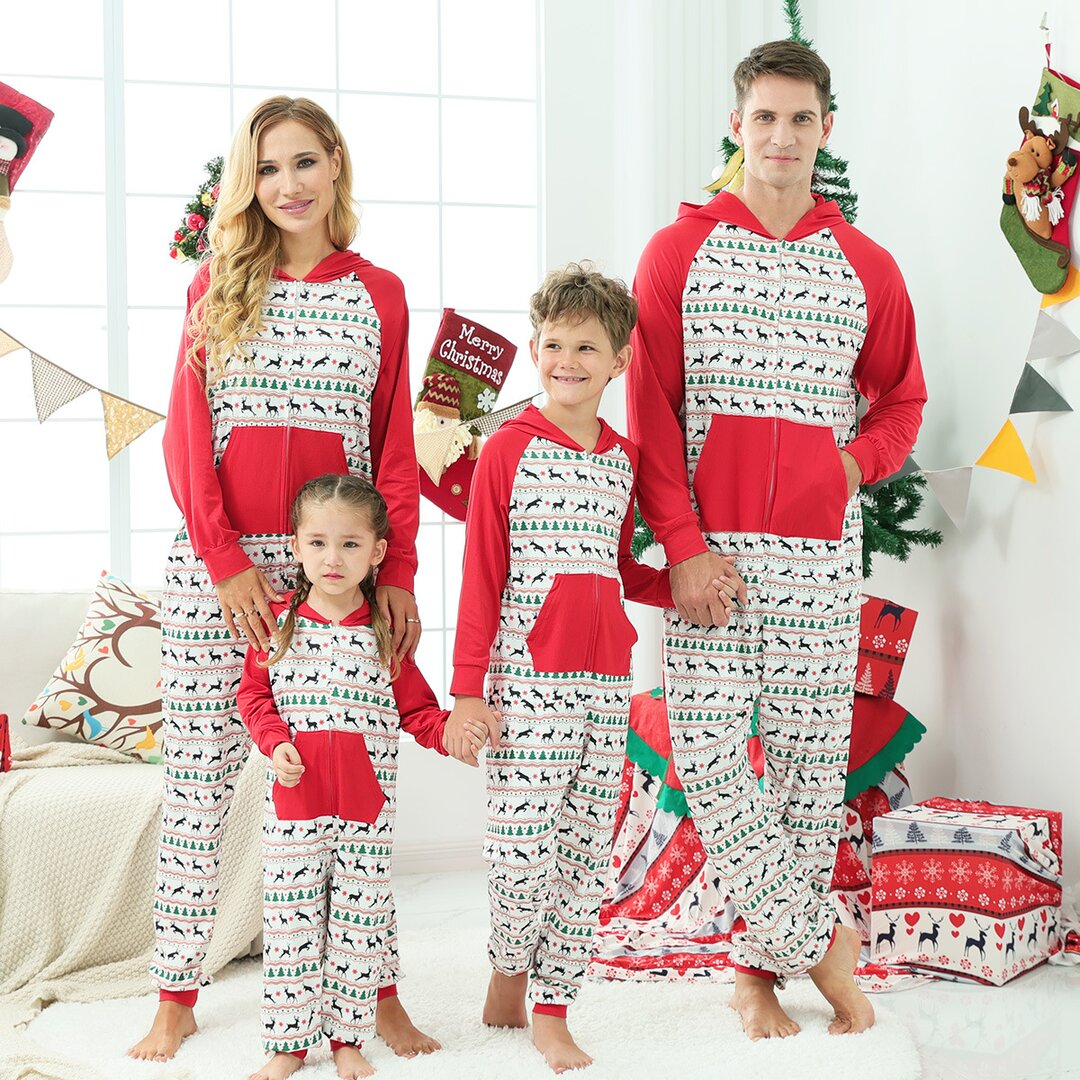Christmas Family Matching Reindeer Print Onesie Pajamas Sets
