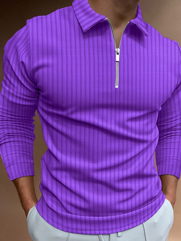 Men's Zip Stripe Long Sleeve Polo Shirt